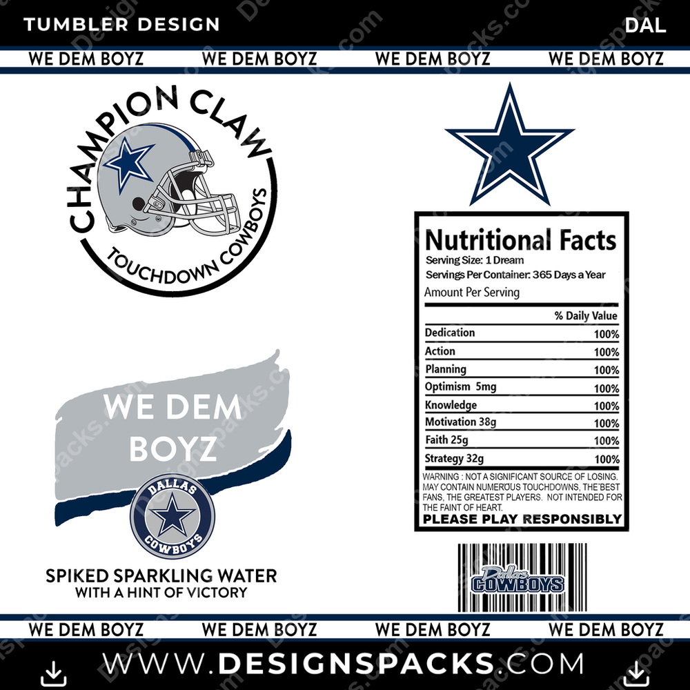 Football White Claw DAL Tumbler Digital Wrap Design