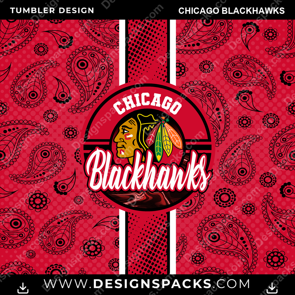 Hockey Handkerchief Chicago Blackhawks NHL Hockey Tumbler Digital Wrap Design Download
