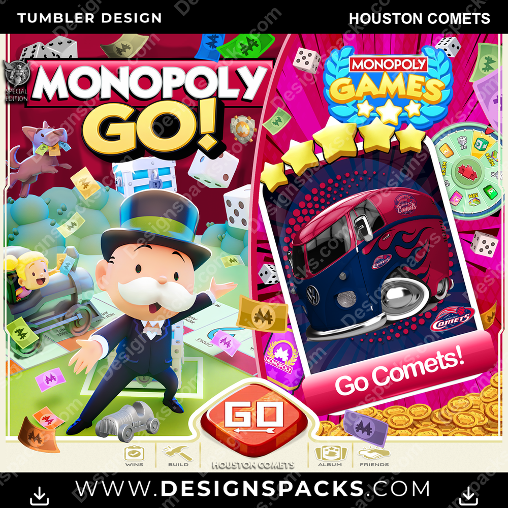 Basketball Monopoly Go! Houston Comets Tumbler Digital Wrap Design