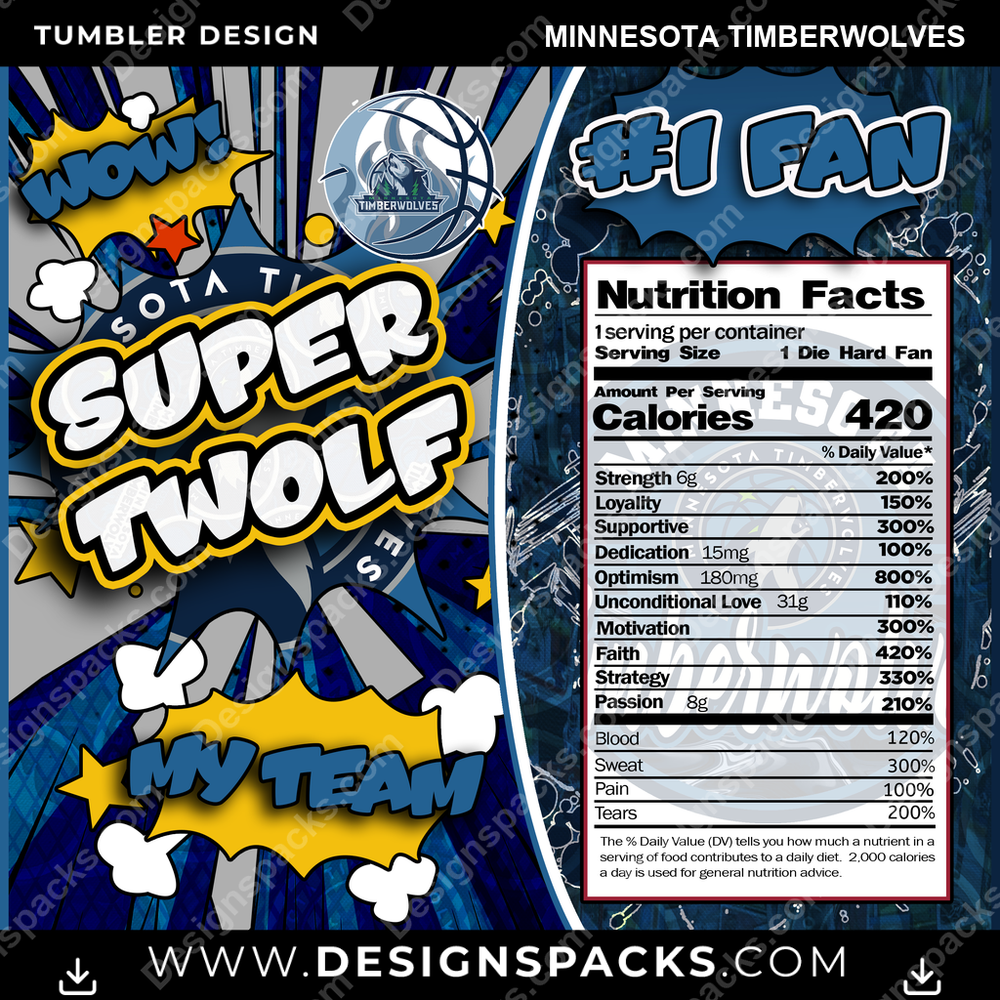 Basketball Super Team Minnesota Timberwolves Tumbler Digital Wrap Design