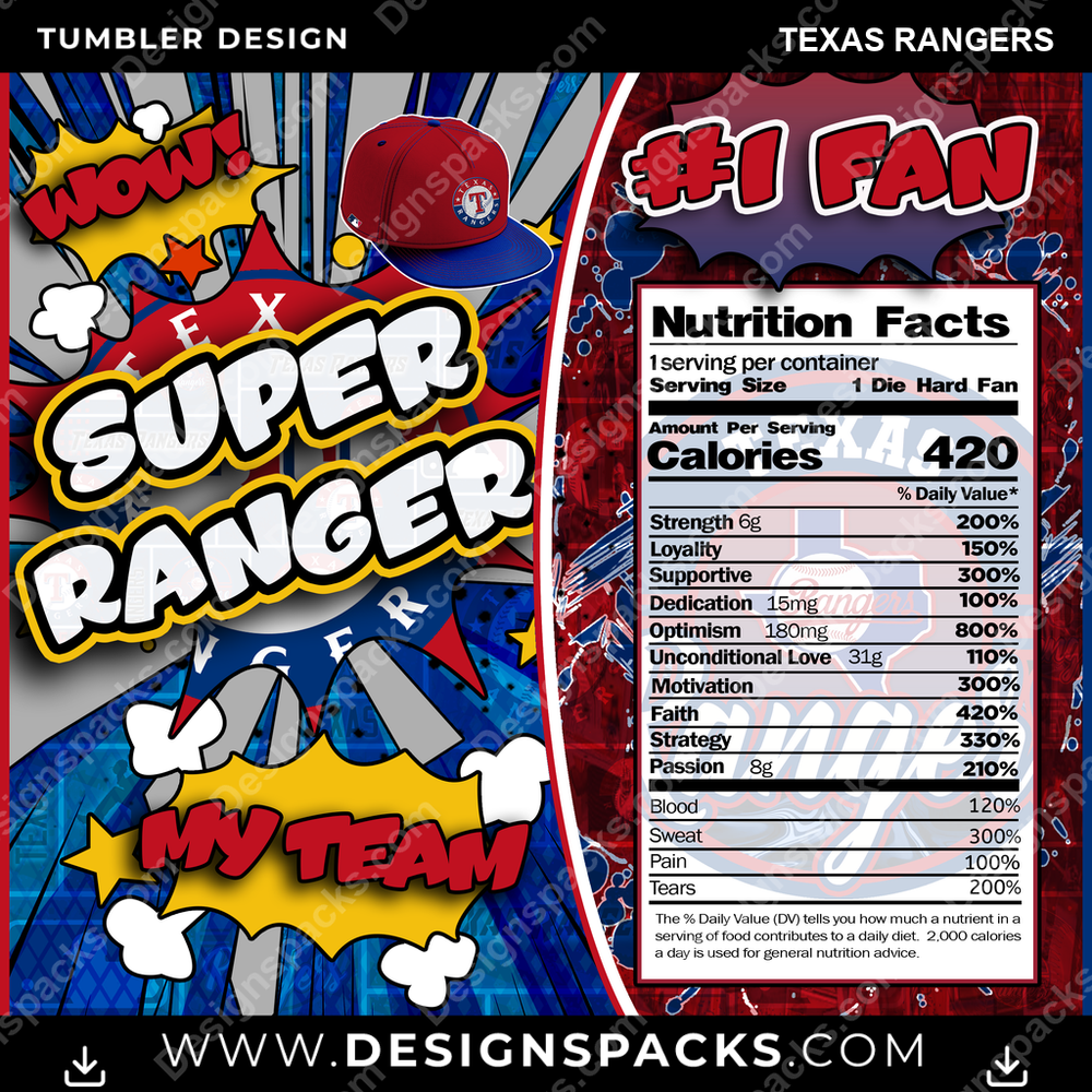 Baseball Super Team Texas Rangers Tumbler Digital Wrap Design