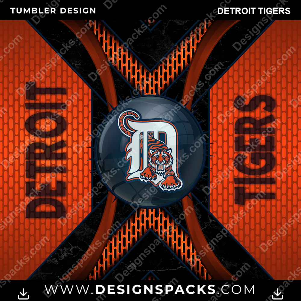 Baseball Metal Grating Detroit Tigers Tumbler Digital Wrap Design