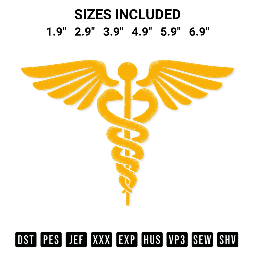 Stitch like a pro with the Caduceus Symbol Embroidery Design embroidery pattern from Designspacks.com. High-quality digital machine embroidery file. Available sizes: 1.9", 2.9", 3.9", 4.9", 5.9", 6.9".
