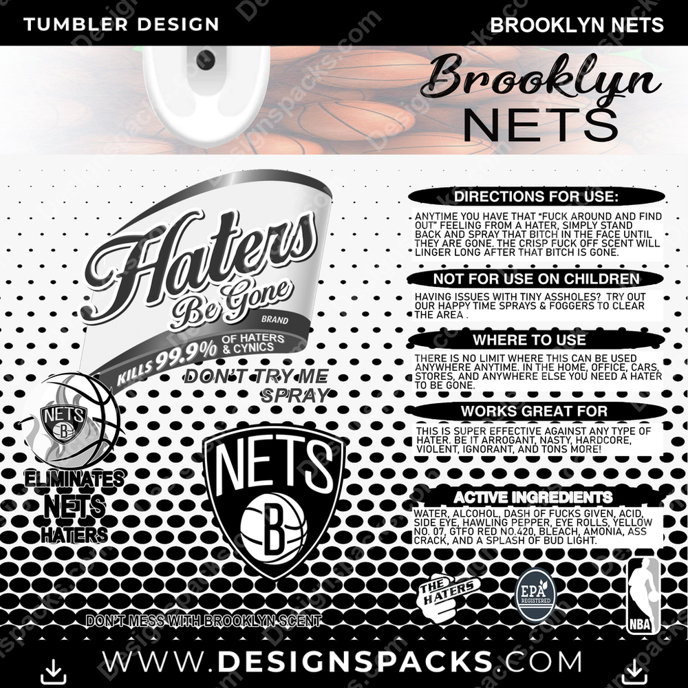 Basketball Haters Be Gone Brooklyn Nets Tumbler Digital Wrap Design