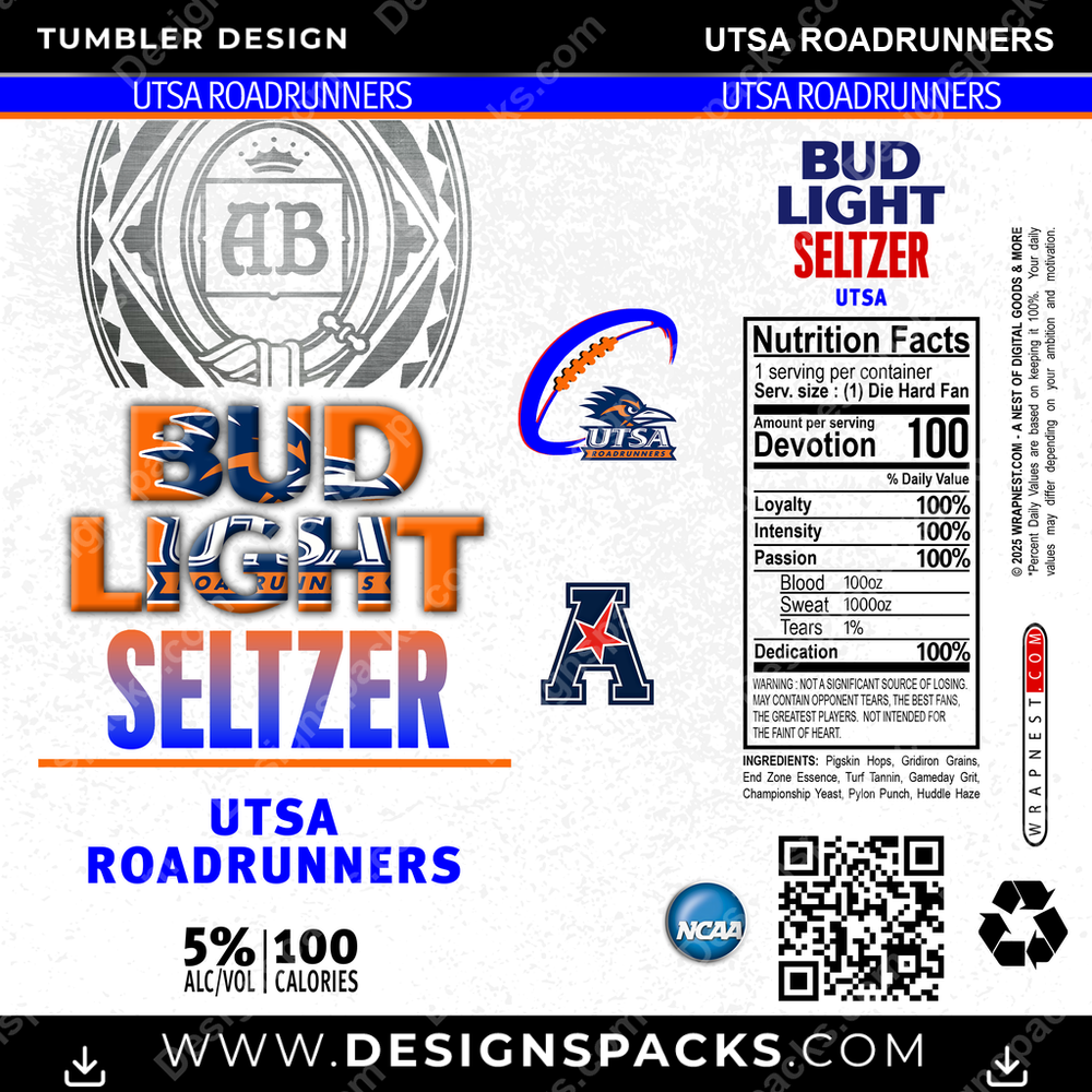 College Sport Bud Light Seltzer UTSA Roadrunners NCAA College Sport Tumbler Digital Wrap Design Download