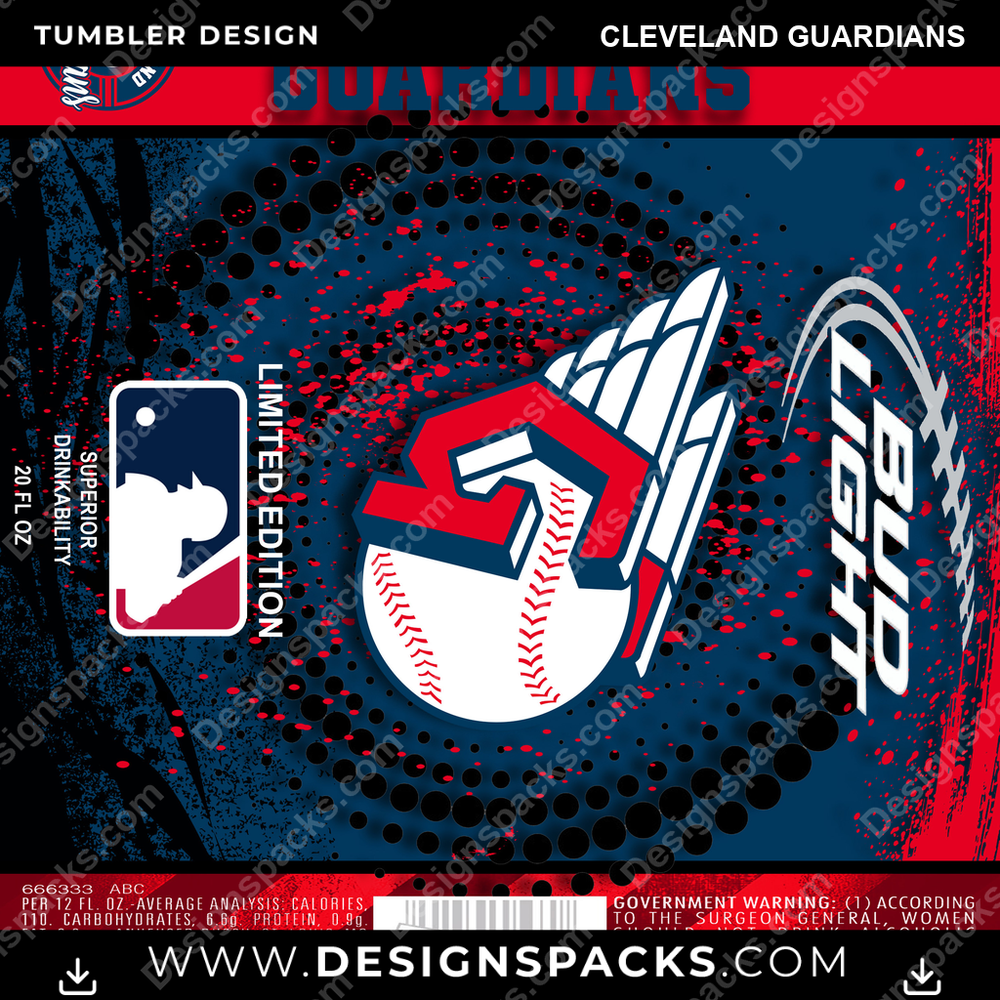 Baseball Bud Cleveland Guardians Vaso Envolvente Diseño Digital