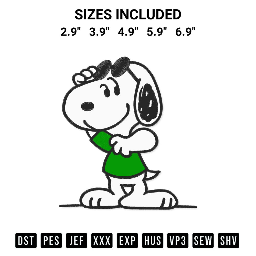 Add a unique touch to your apparel with the Snoopy With Sunglasses Embroidery Design embroidery file. Premium instant download available now on Designspacks.com. Available sizes: 2.9", 3.9", 4.9", 5.9", 6.9".