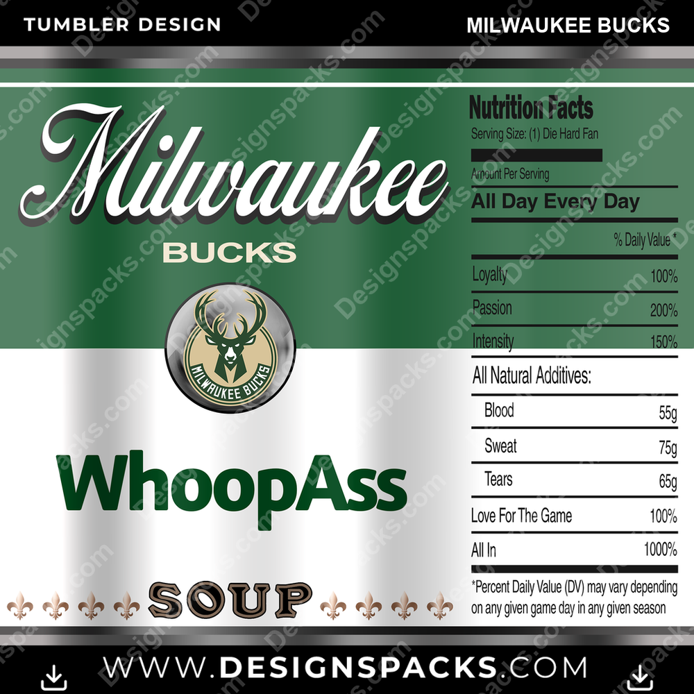Basketball Soup Can Milwaukee Bucks Tumbler Digital Wrap Design