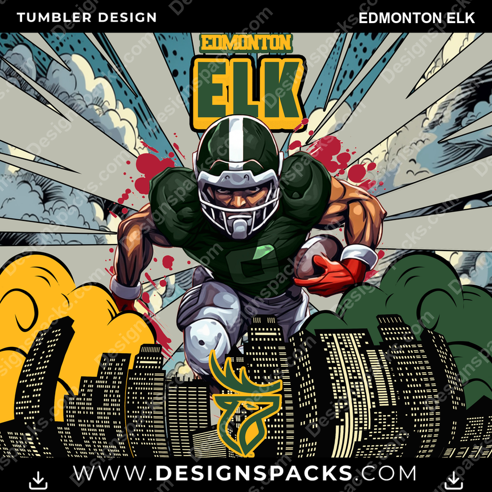Canada Football Comic Cover Edmonton Elk CFL Canada Tumbler Digital Wrap Design Download