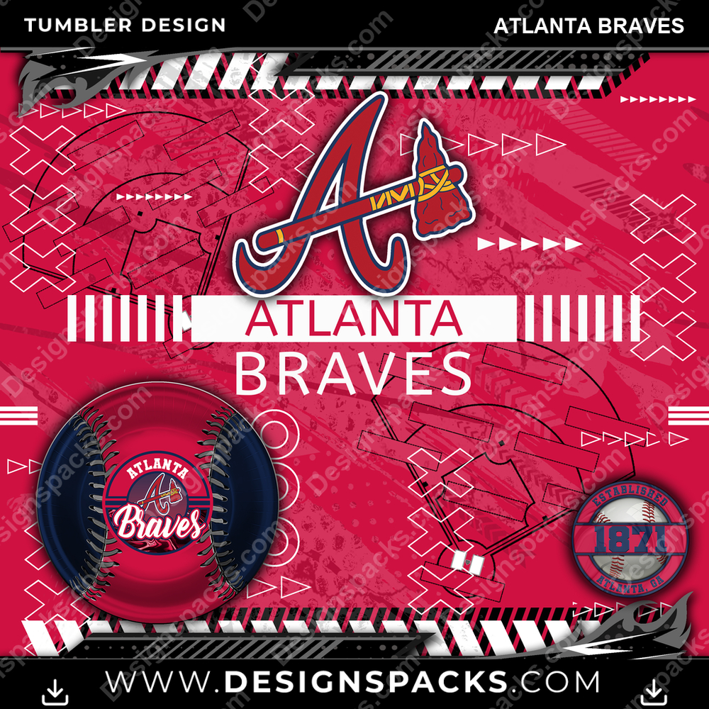 Baseball Xs & Os Atlanta Braves Tumbler Digital Wrap Design