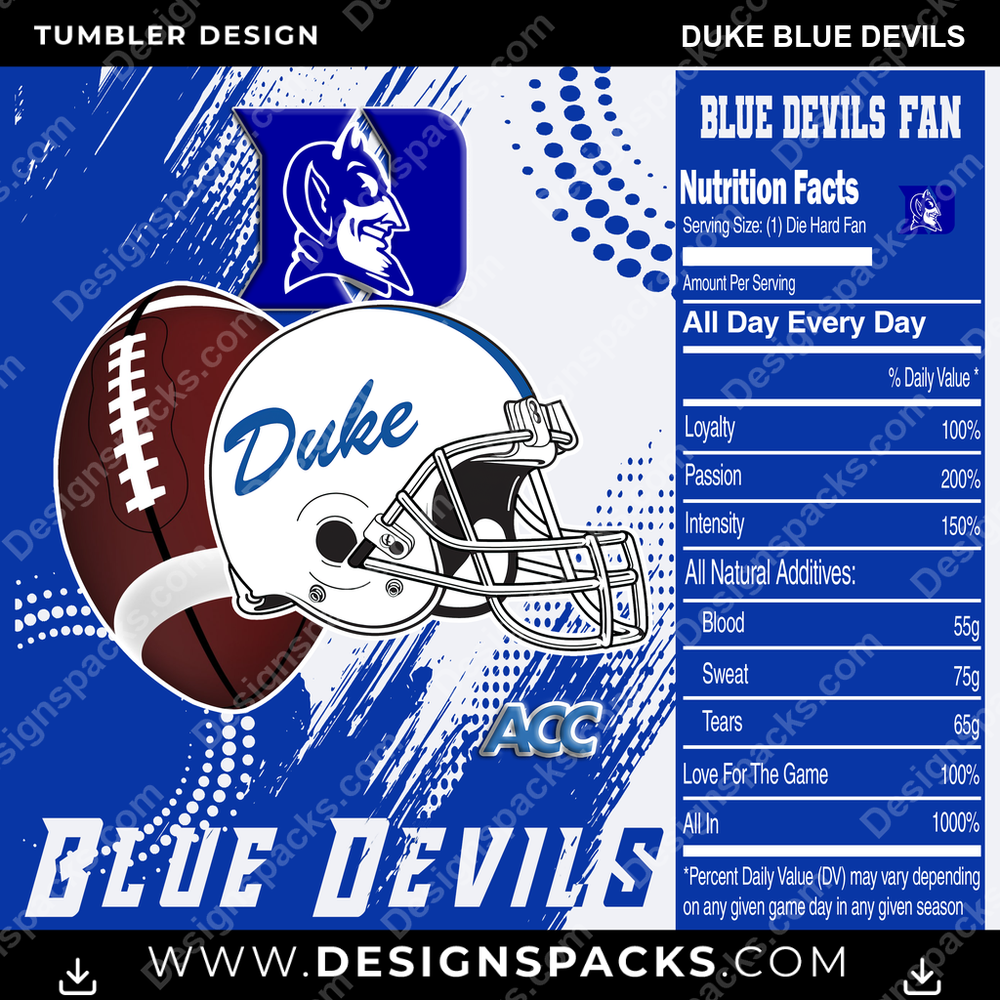College Sport Team Fan CFB Duke Blue Devils NCAA College Sport Tumbler Digital Wrap Design Download