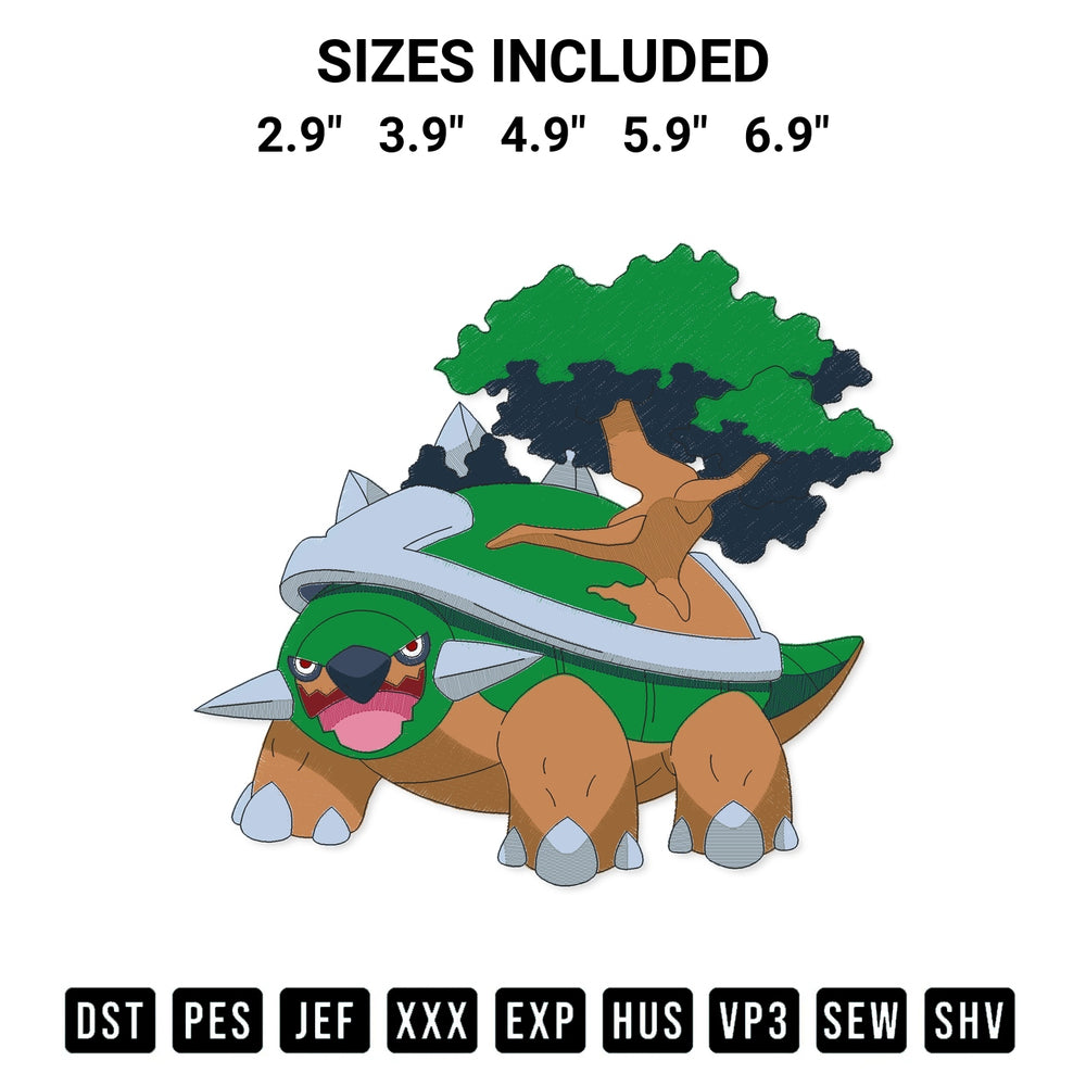 Shop the Torterra Pokemon Embroidery Design machine embroidery pattern at Designspacks.com. Beautifully digitized for flawless stitching on any fabric. Available sizes: 2.9", 3.9", 4.9", 5.9", 6.9".
