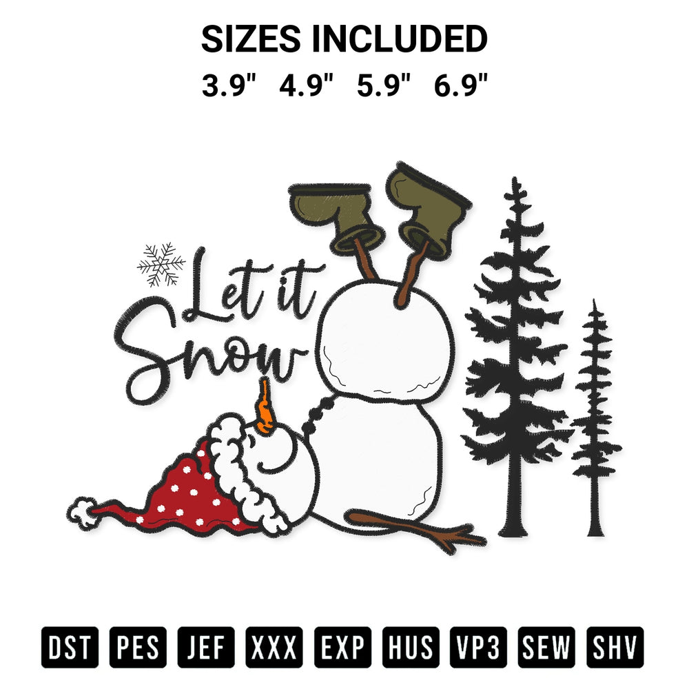 Looking for the perfect pattern? Download the Funny Snowman Let It Snow Embroidery Design embroidery design today at Designspacks.com. Crisp, clean stitching guaranteed. Available sizes: 3.9", 4.9", 5.9", 6.9".