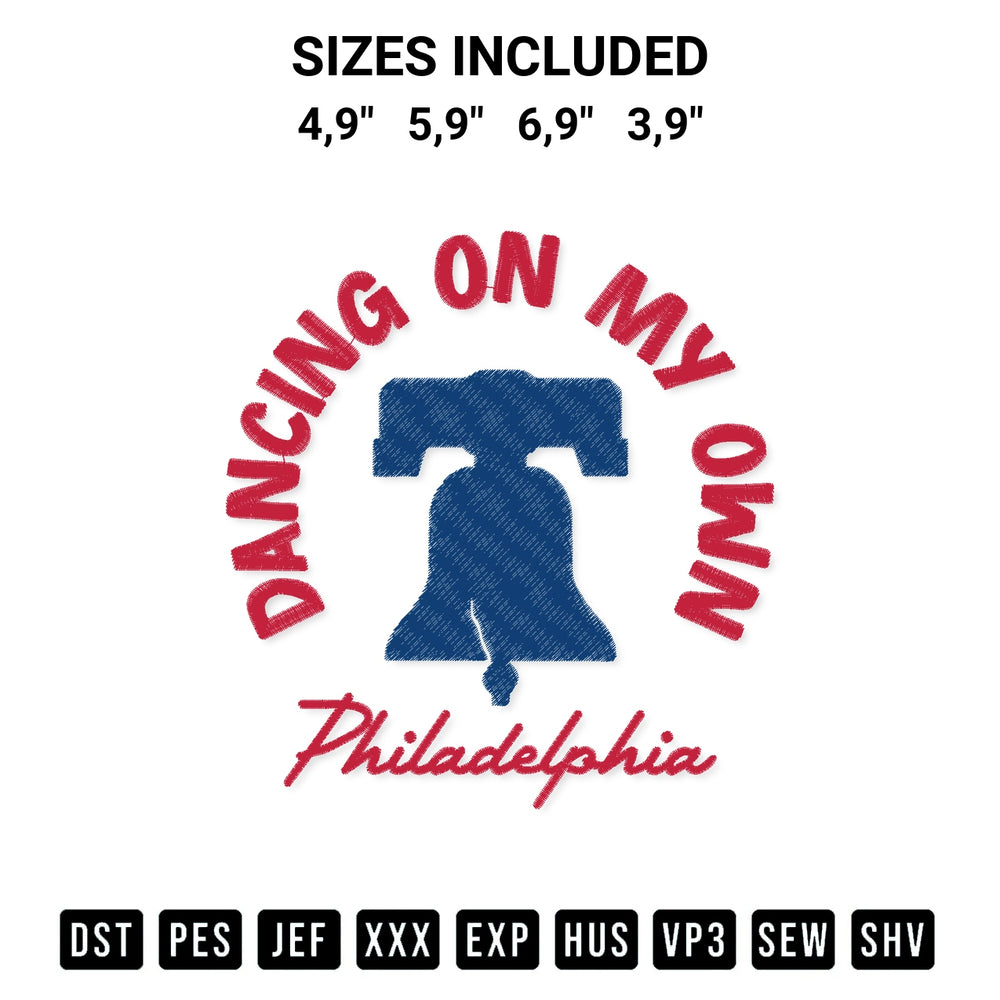 Transform your fabrics with the Dancing On My Own Philadelphia Philly Baseball 2022 Trending Logo Embroidery Design embroidery design. Instant access to premium digitized patterns at Designspacks.com. Available sizes: 4,9", 5,9", 6,9", 3,9".