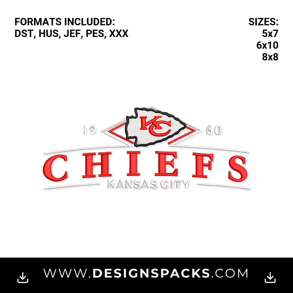 Kansas City Chiefs 1960 Arrowhead Logo Embroidery Design - Instant digital download pattern at Designspacks.com
