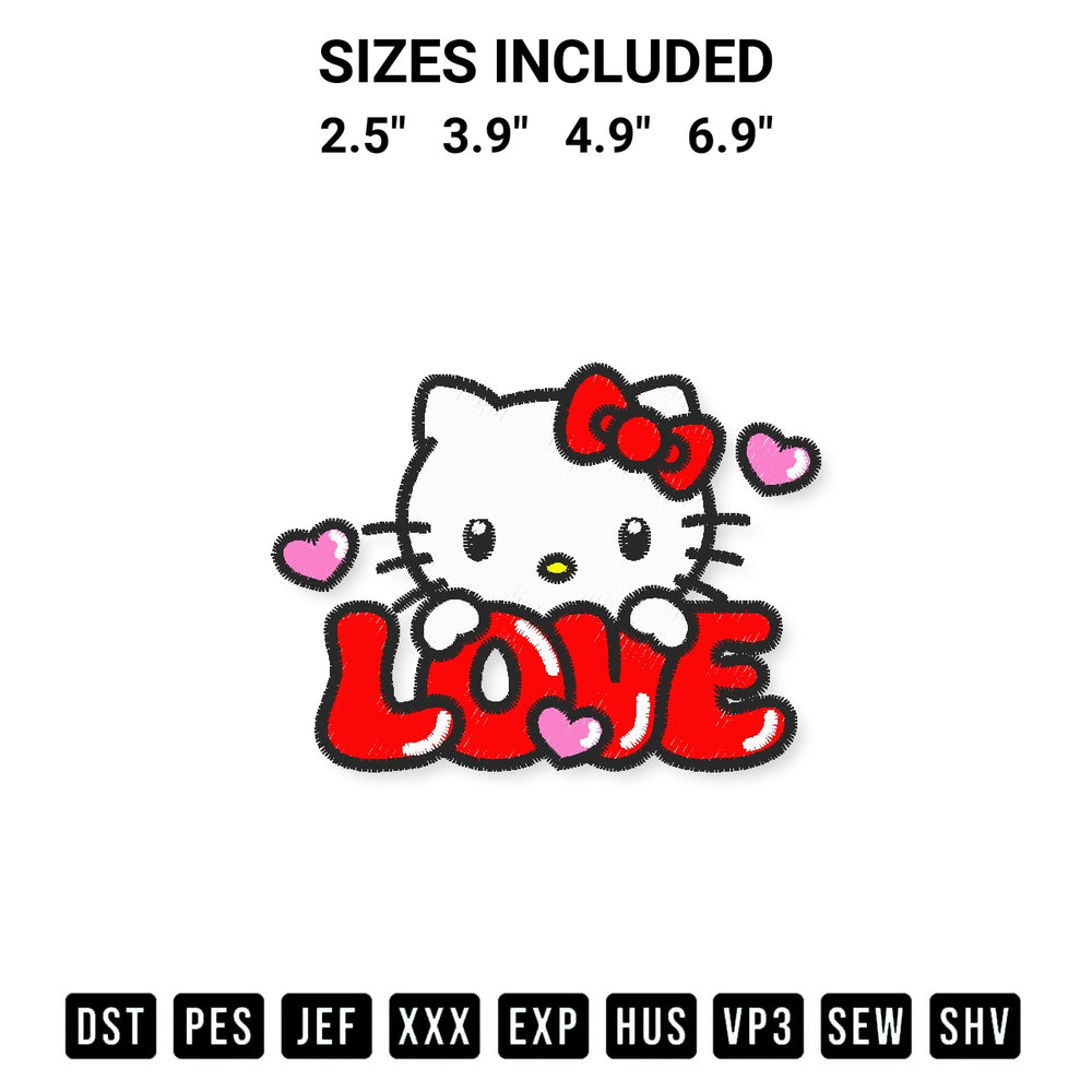 Get the Love Hello Kitty Valentine Embroidery Design embroidery design for your custom crafts! Premium digitized files available for instant download at Designspacks.com. Available sizes: 2.5", 3.9", 4.9", 6.9".