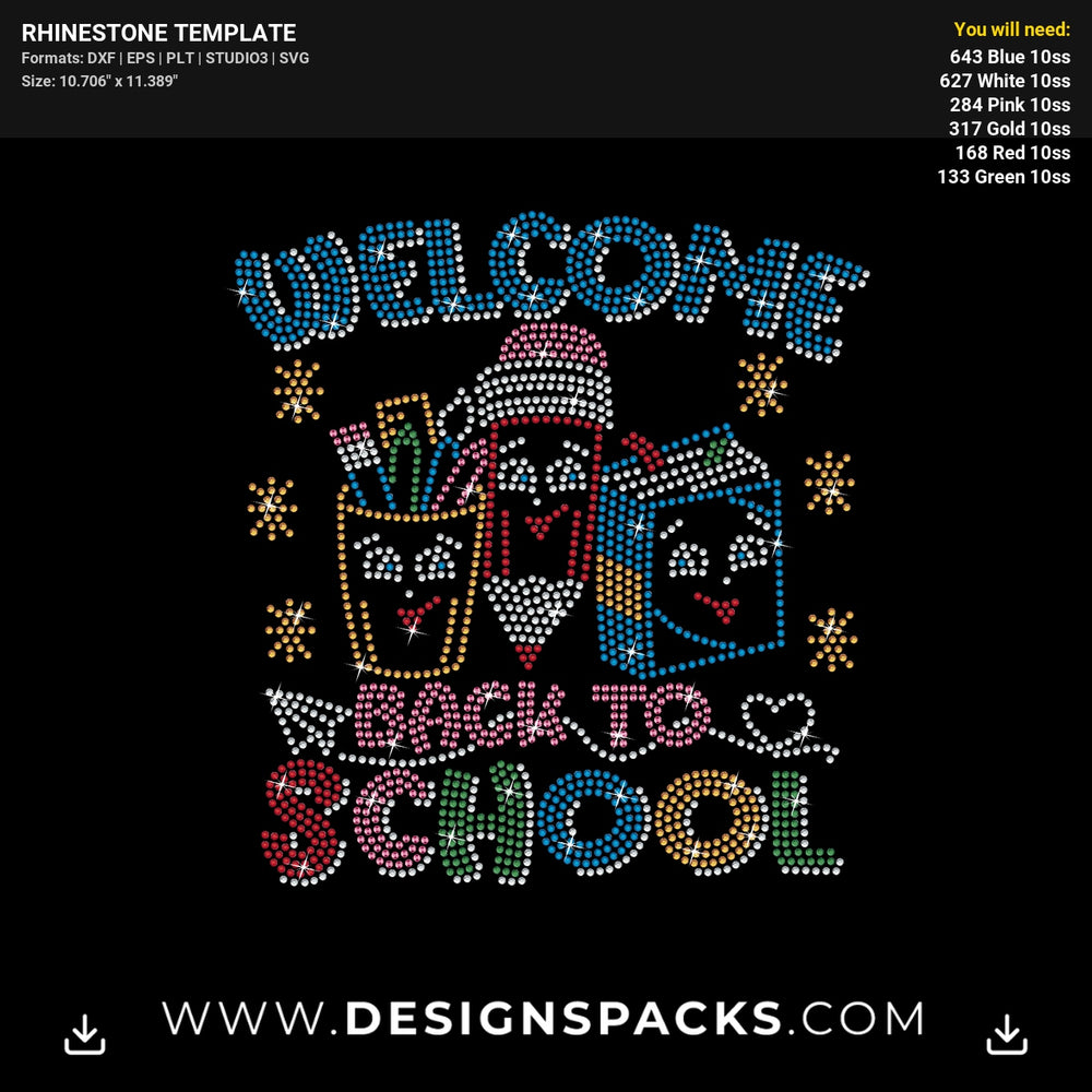 Welcome Back To School Rhinestone Digital Template