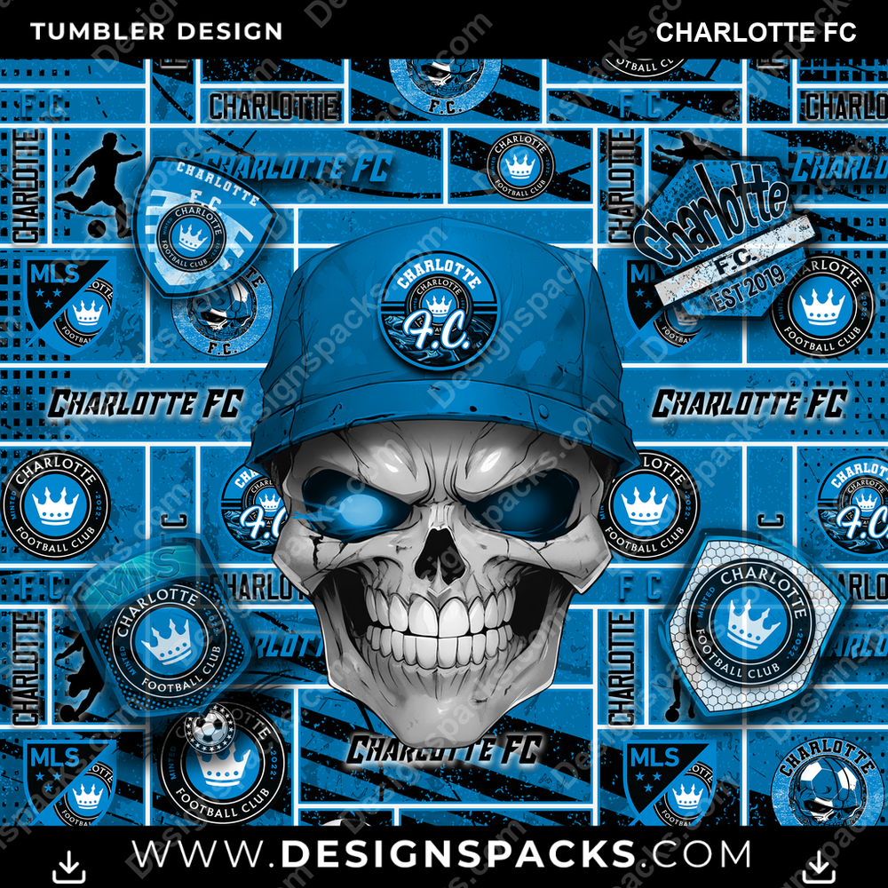 Soccer Skull Charlotte FC Tumbler Digital Wrap Design