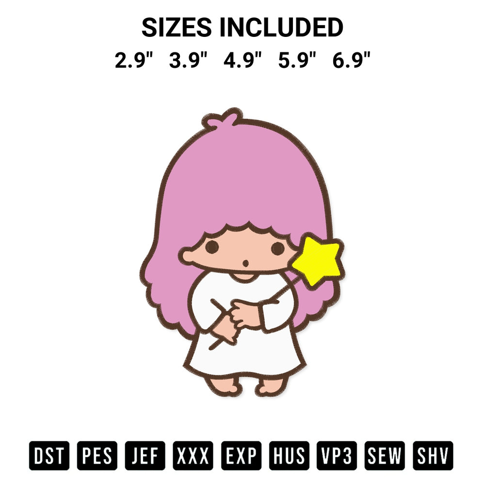 Transform your fabrics with the Little Twin Star Lala Embroidery Design embroidery design. Instant access to premium digitized patterns at Designspacks.com. Available sizes: 2.9", 3.9", 4.9", 5.9", 6.9".