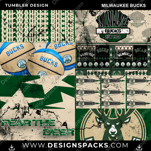 Basketball Distressed BG Milwaukee Bucks NBA Basketball Tumbler Digital Wrap Design Download