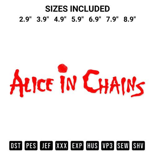 Looking for the perfect pattern? Download the Alice In Chains Embroidery Design embroidery design today at Designspacks.com. Crisp, clean stitching guaranteed. Available sizes: 2.9