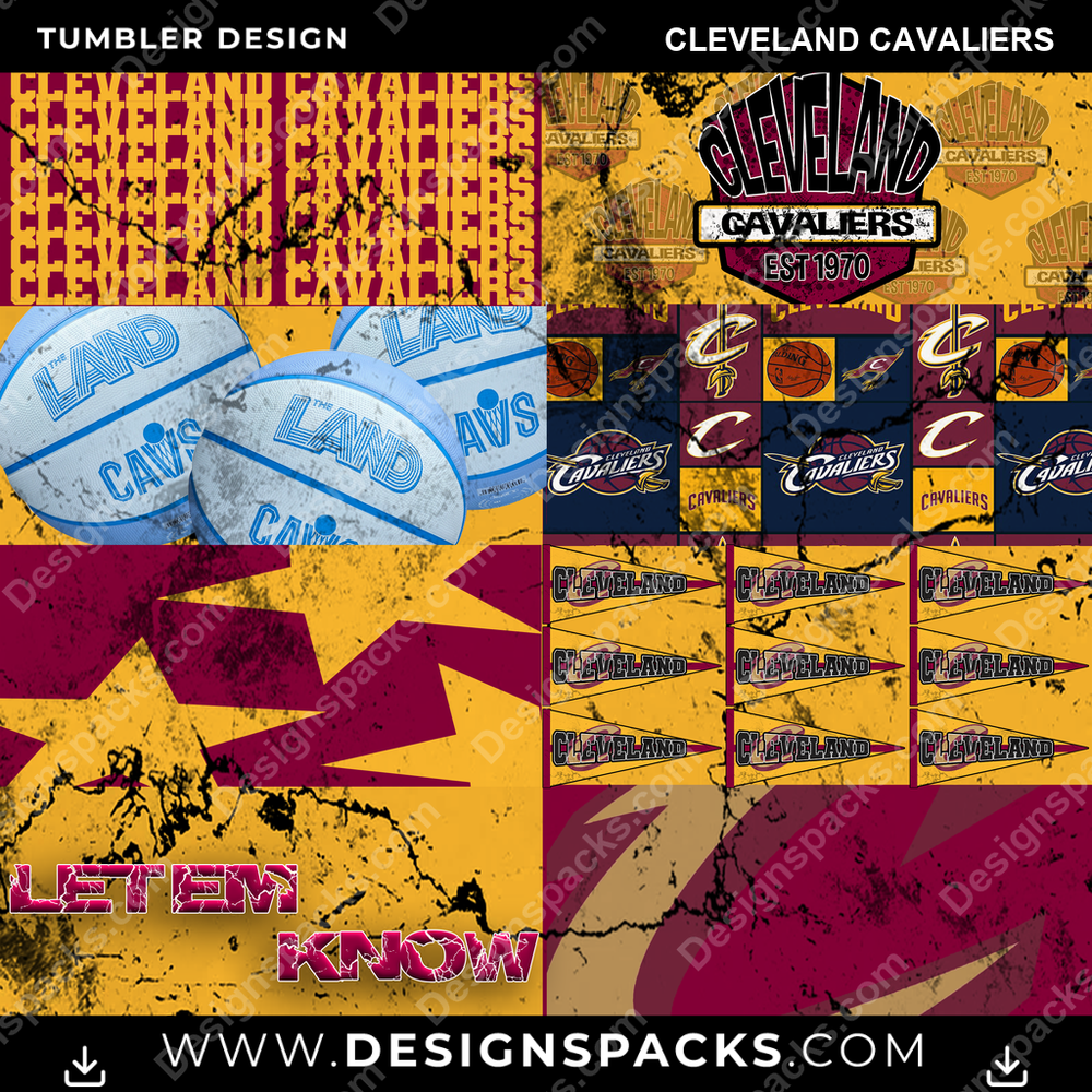 Basketball Distressed BG Cleveland Cavaliers Tumbler Digital Wrap Design