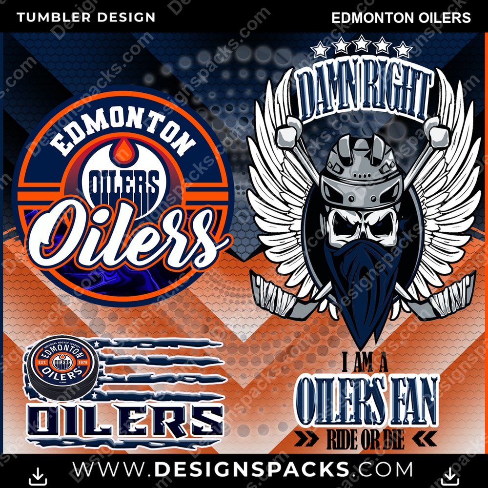 Hockey Skull Team Edmonton Oilers NHL Hockey Tumbler Digital Wrap Design Download