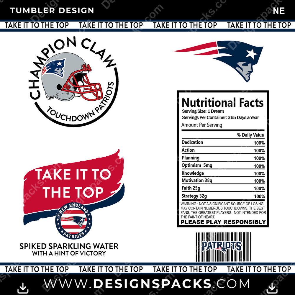 Football White Claw NE Tumbler Digital Wrap Design