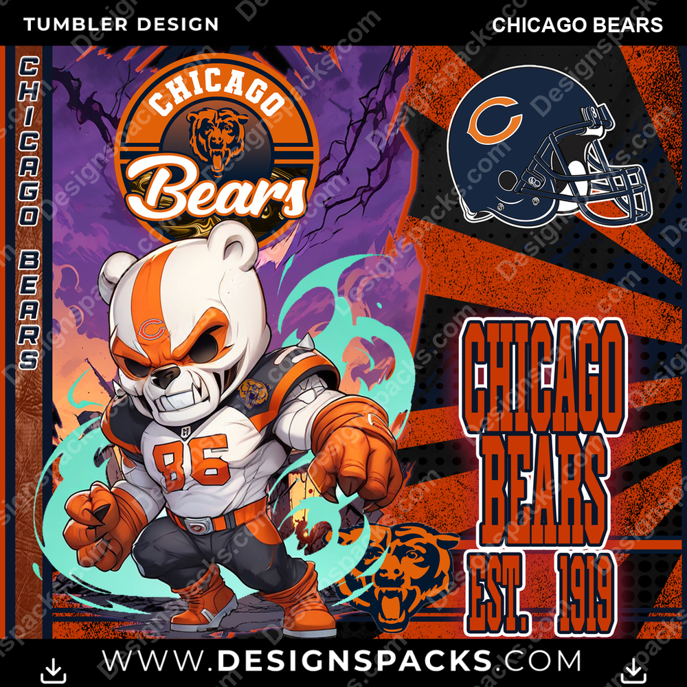 Football Monster Mascot Chicago Bears NFL Football Tumbler Digital Wrap Design Download