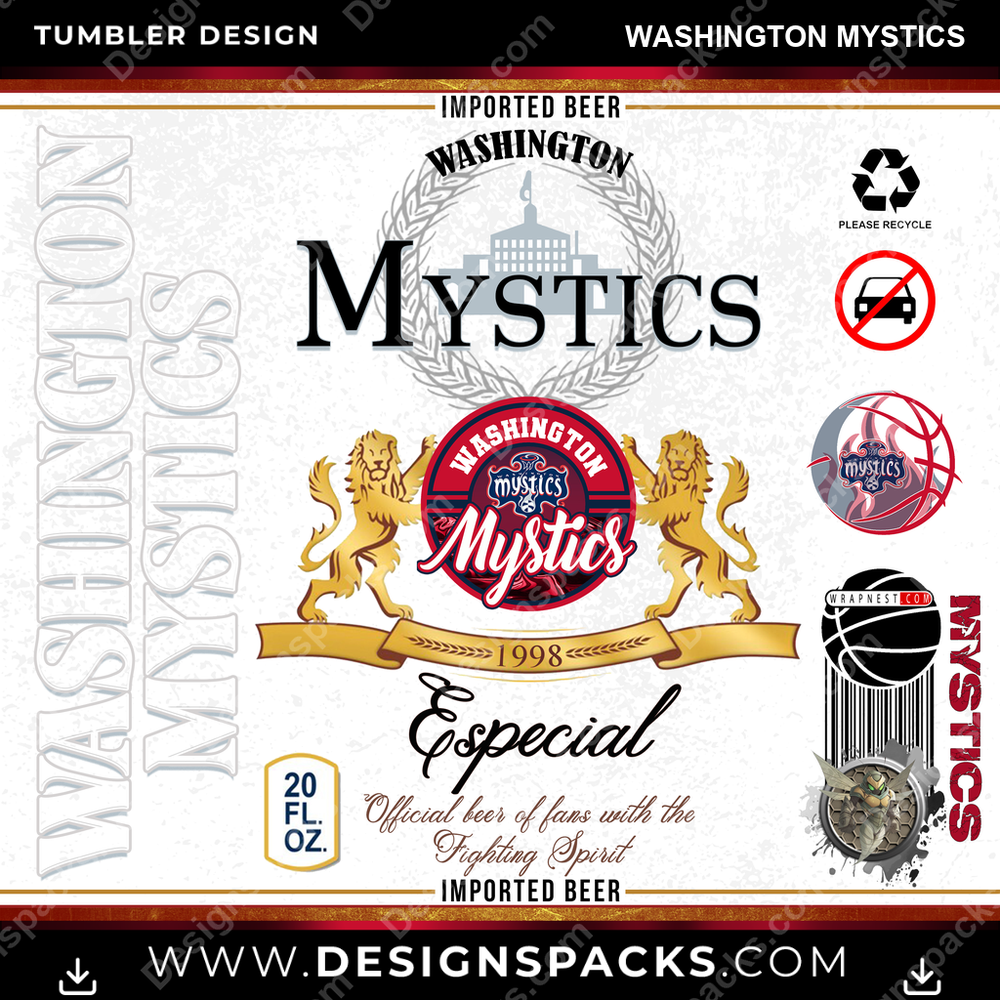 Basketball Modelo Washington Mystics Tumbler Digital Wrap Design