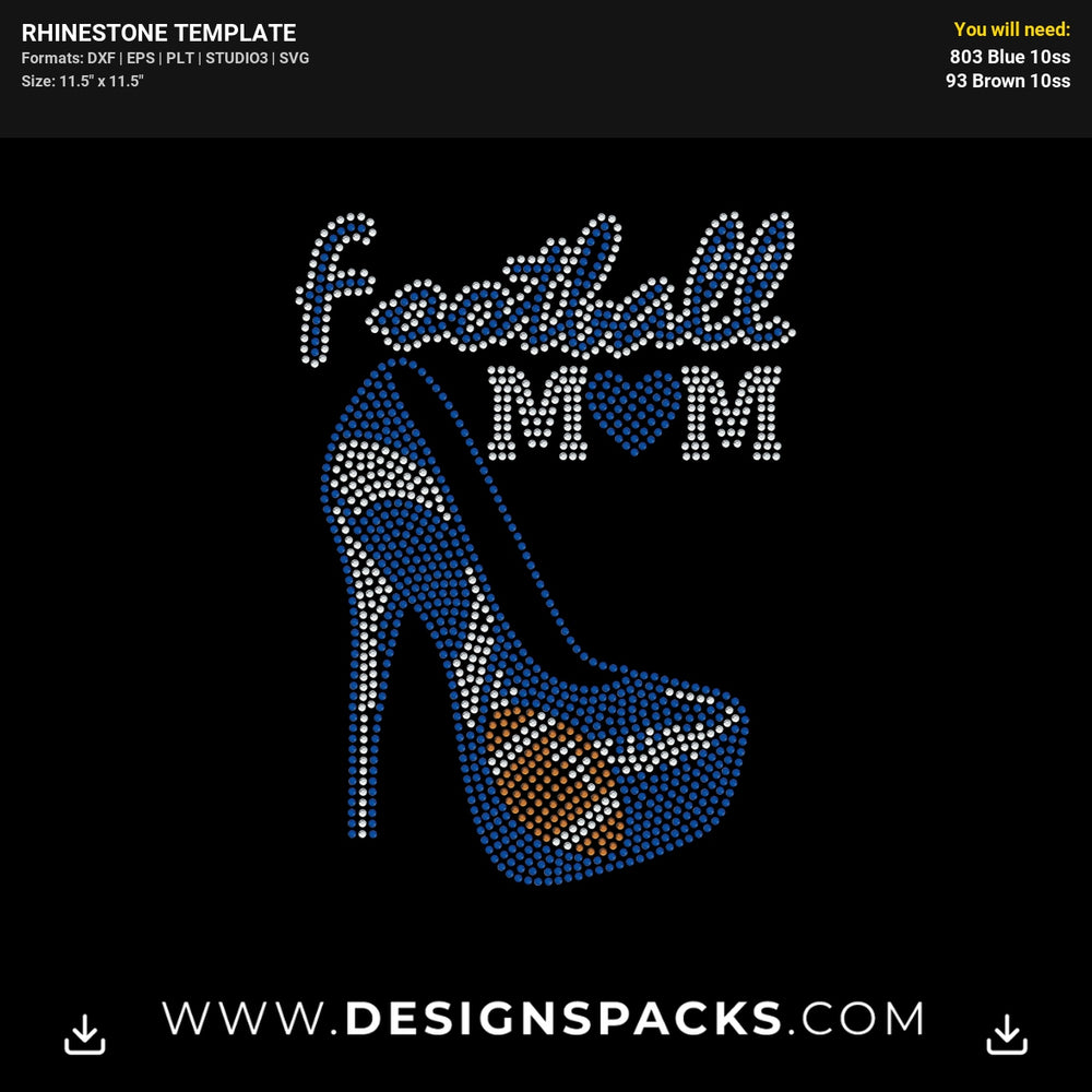 Football Mom Shoes Rhinestone Digital Template