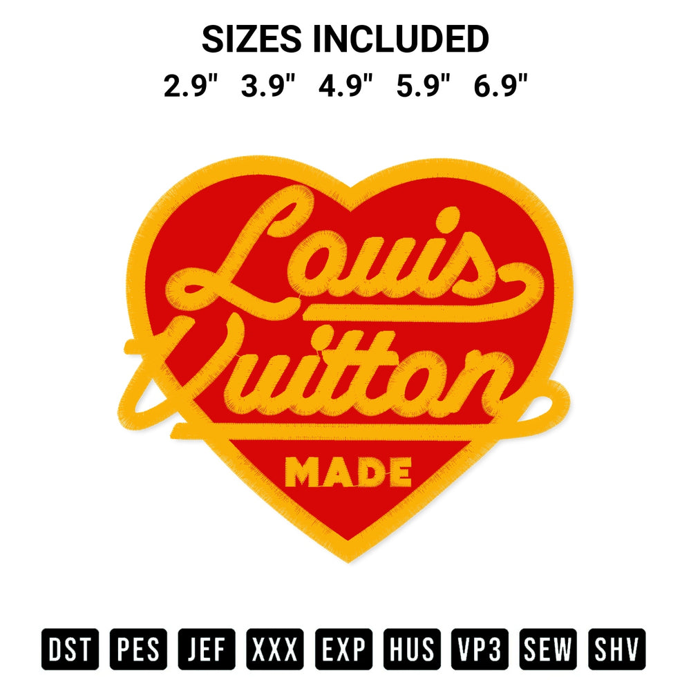 Elevate your next project with our Louis Vuitton Heart Logo Embroidery Design embroidery file. Shop high-quality digital patterns instantly at Designspacks.com. Available sizes: 2.9", 3.9", 4.9", 5.9", 6.9".