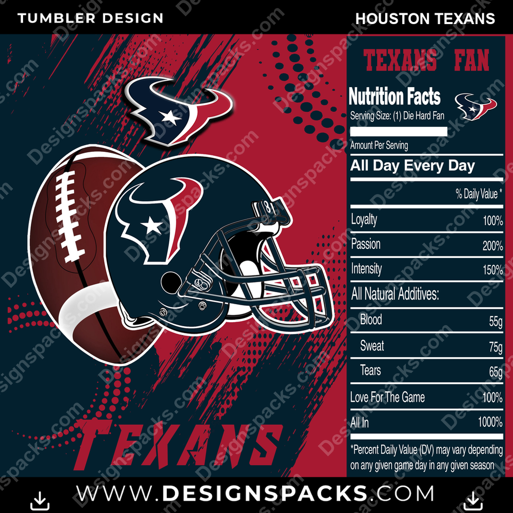 Football Team Fan Houston Texans NFL Football Tumbler Digital Wrap Design Download