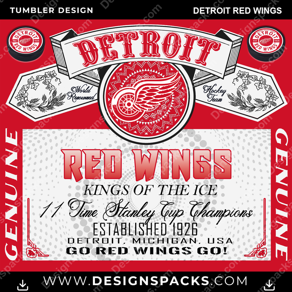 Hockey Budweiser Detroit Red Wings NHL Hockey Tumbler Digital Wrap Design Download