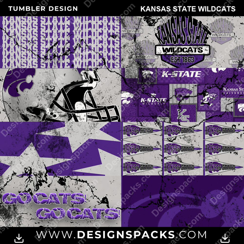 College Sport Distressed BG Kansas State Wildcats NCAA College Sport Tumbler Digital Wrap Design Download