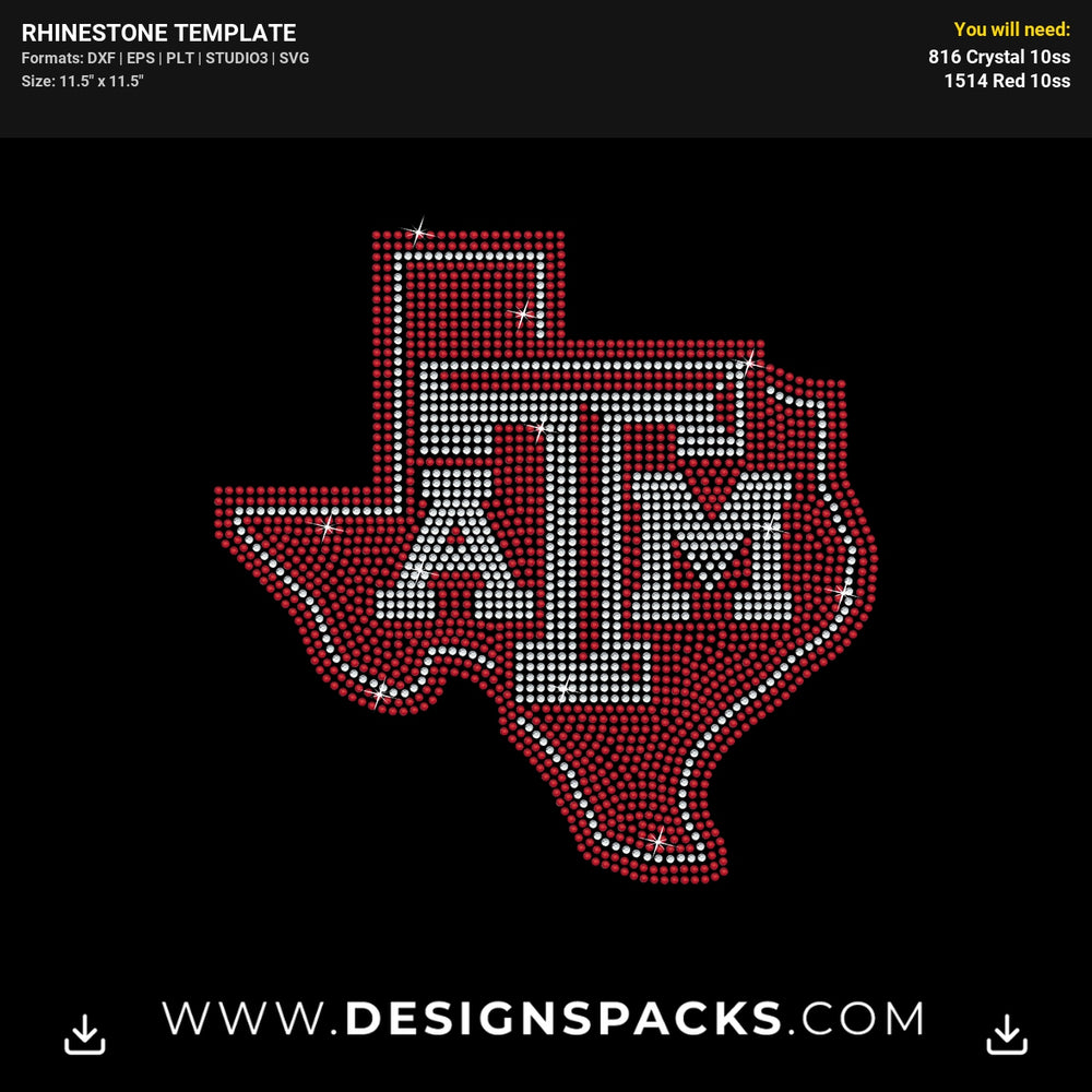 State Of Texas Atm Rhinestone Digital Template