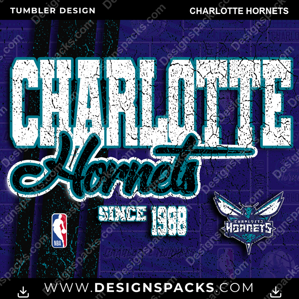 Basketball Grunge Charlotte Hornets Tumbler Digital Wrap Design
