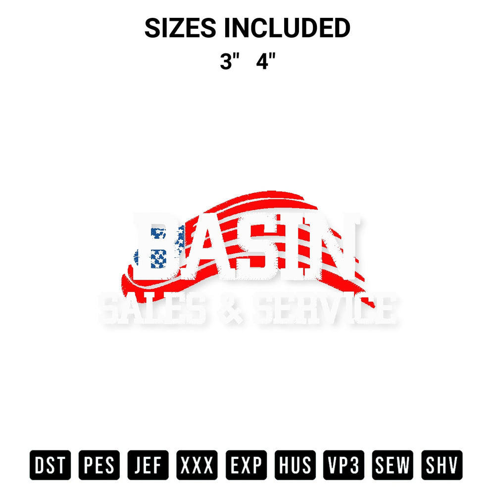 Add a unique touch to your apparel with the Basin Sales And Service Embroidery Design embroidery file. Premium instant download available now on Designspacks.com. Available sizes: 3", 4".