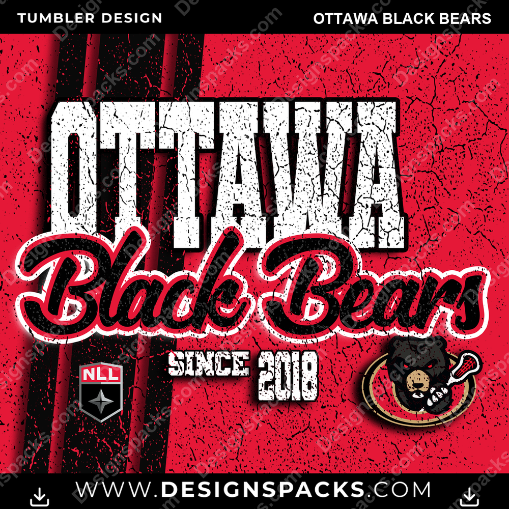 Lacrosse Grunge Ottawa Black Bears Tumbler Digital Wrap Design