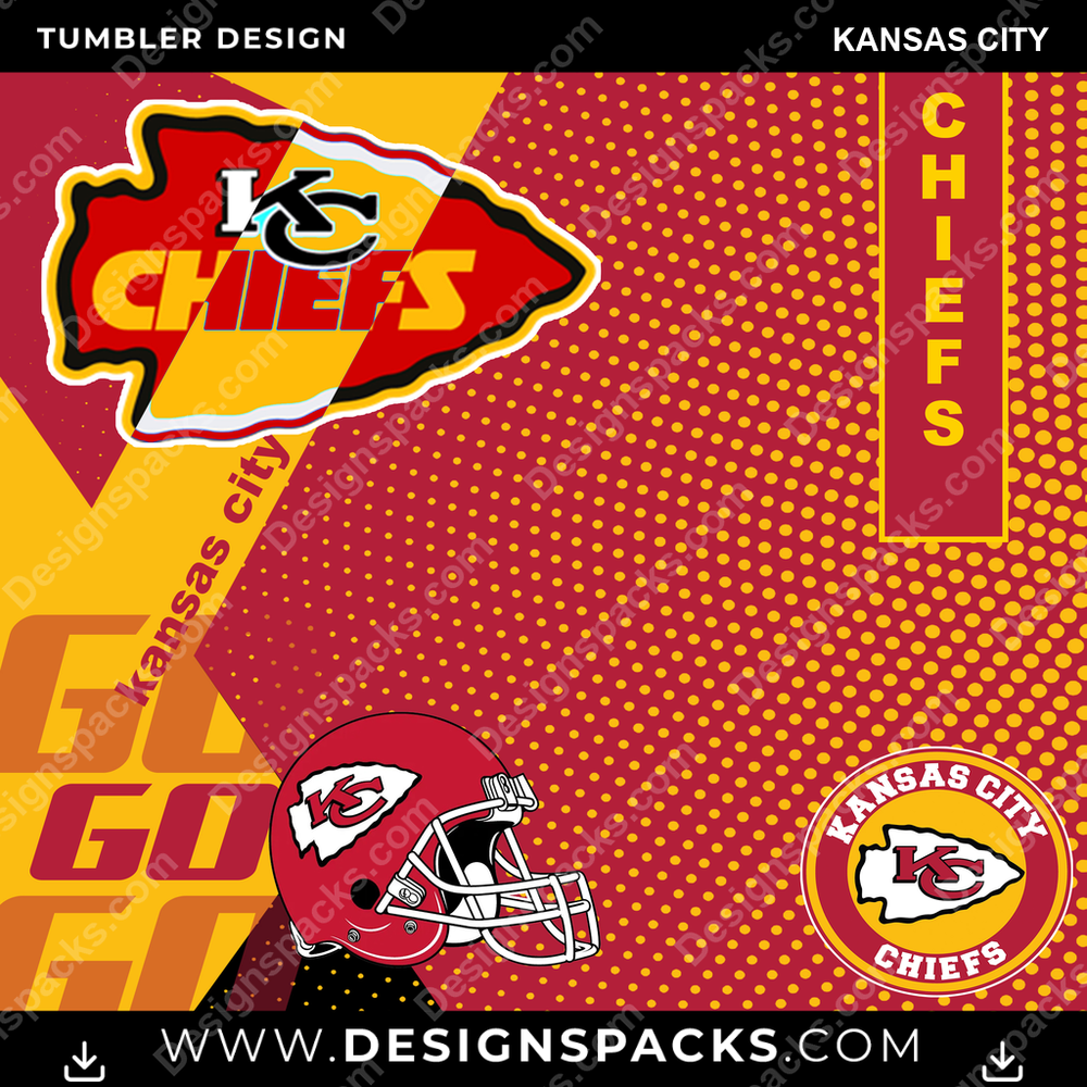 Football GO Kansas City NFL Football Tumbler Digital Wrap Design Download