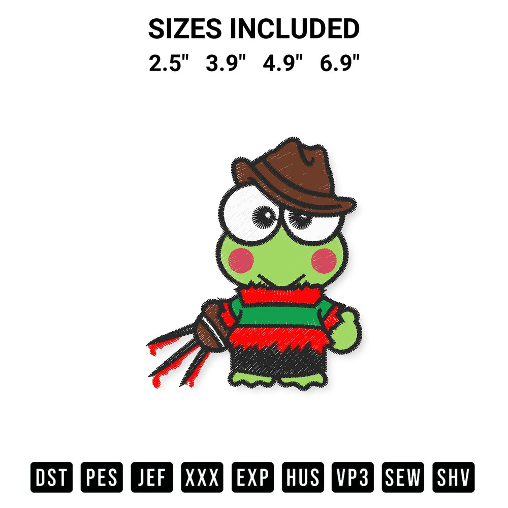 Shop the Keroppi Halloween Embroidery Design machine embroidery pattern at Designspacks.com. Beautifully digitized for flawless stitching on any fabric. Available sizes: 2.5", 3.9", 4.9", 6.9".