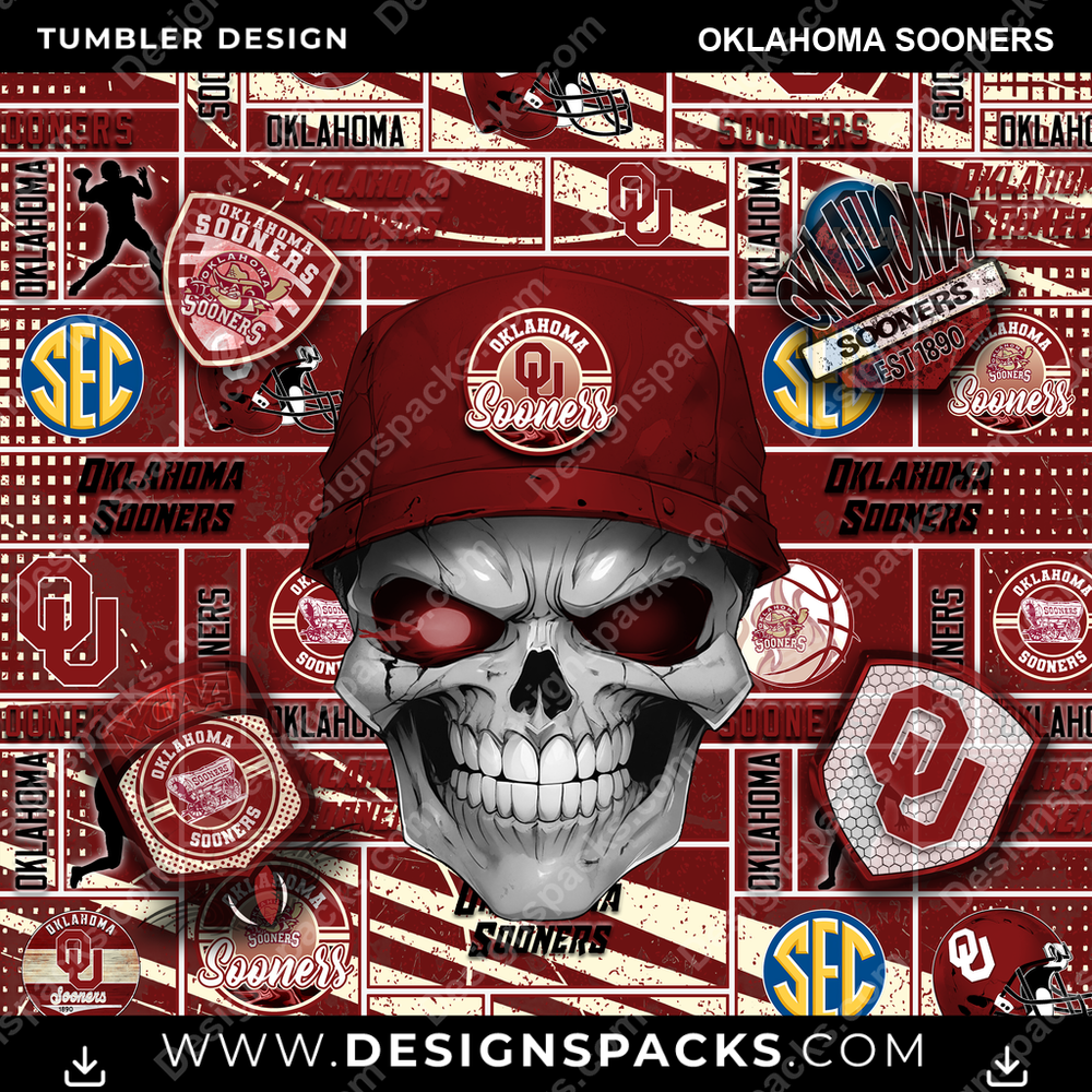 College Sport Skull Oklahoma Sooners NCAA College Sport Tumbler Digital Wrap Design Download