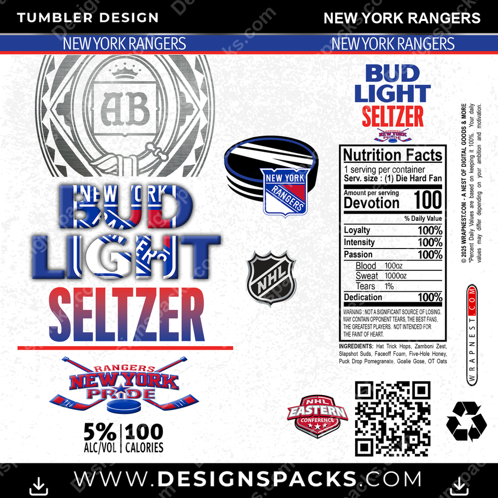 Hockey Bud Light Seltzer New York Rangers NHL Hockey Tumbler Digital Wrap Design Download