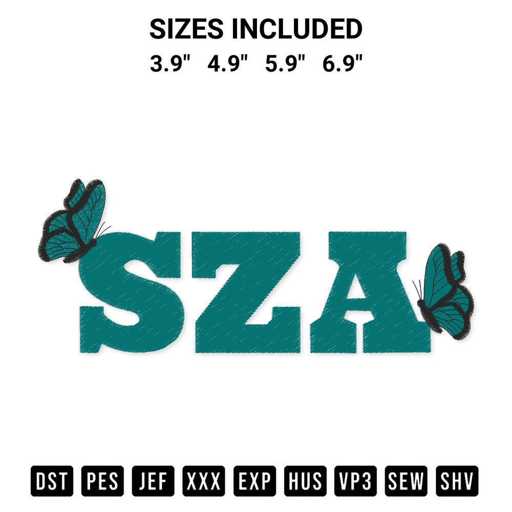 Discover the perfect addition to your crafting collection: Sza Butterfly Embroidery Design embroidery file. Instantly available at Designspacks.com. Available sizes: 3.9", 4.9", 5.9", 6.9".