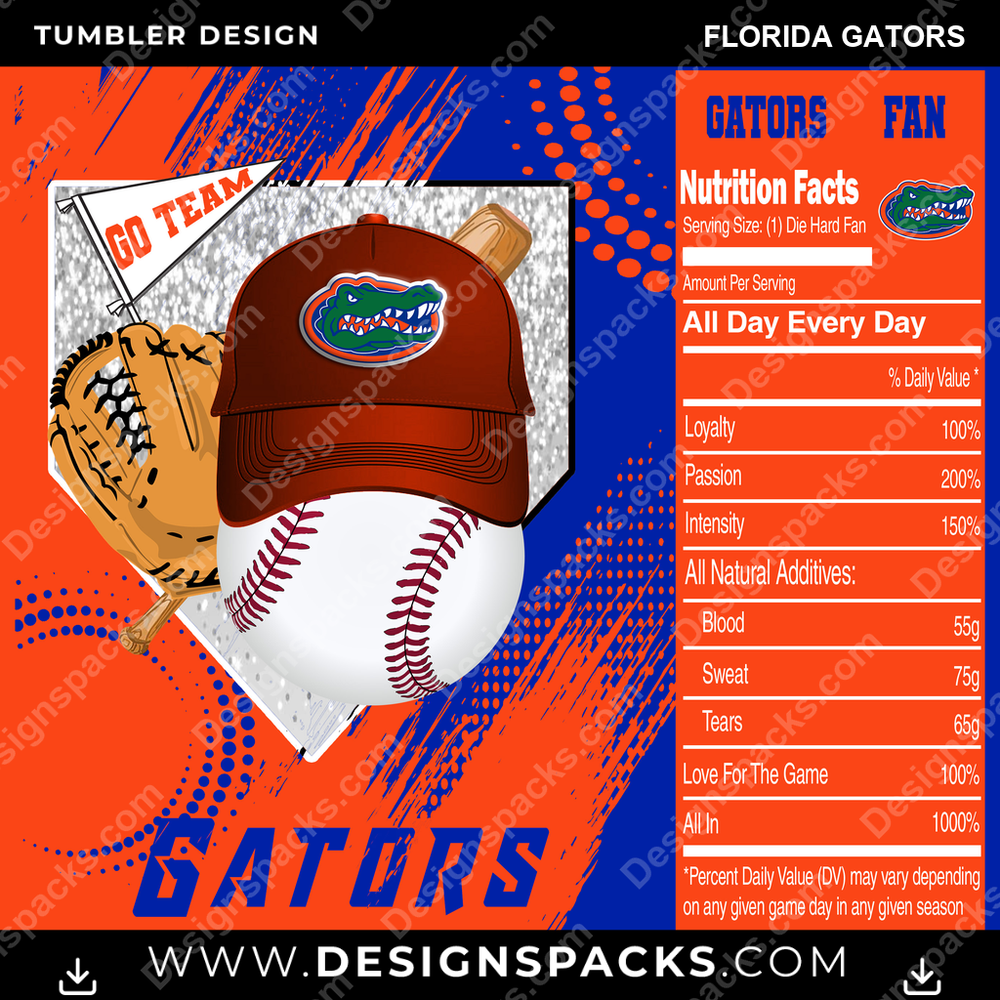 College Sport Team Fan BaseBall Florida Gators NCAA College Sport Tumbler Digital Wrap Design Download