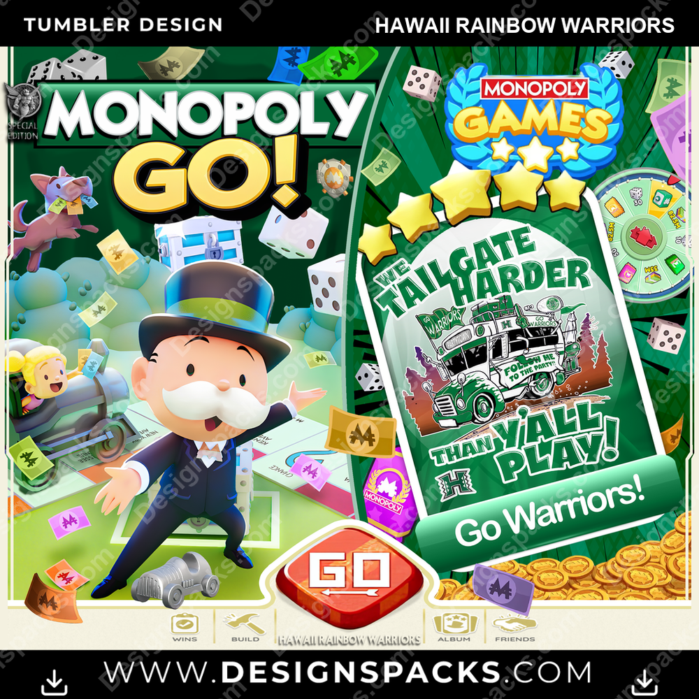 College Sport Monopoly Go! Hawaii Rainbow Warriors NCAA College Sport Tumbler Digital Wrap Design Download