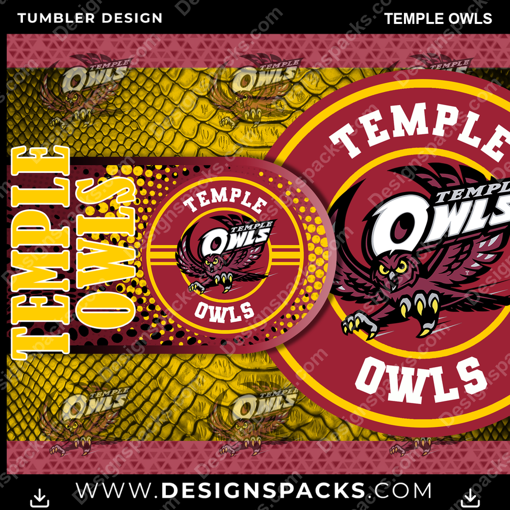 College Sport Hyper Temple Owls Tumbler Digital Wrap Design