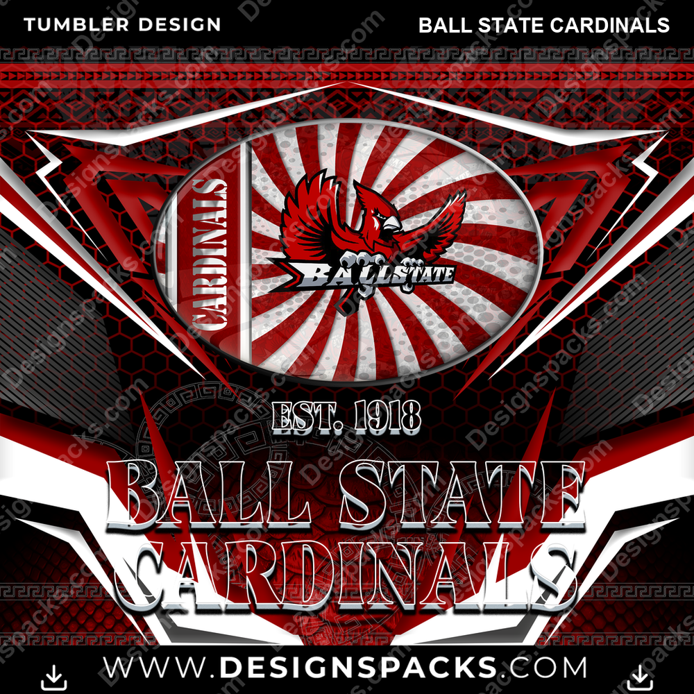 College Sport Tribal Ball State Cardinals Tumbler Digital Wrap Design