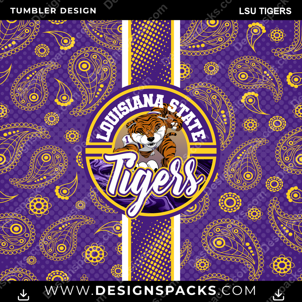 College Sport Handkerchief LSU Tigers NCAA College Sport Tumbler Digital Wrap Design Download