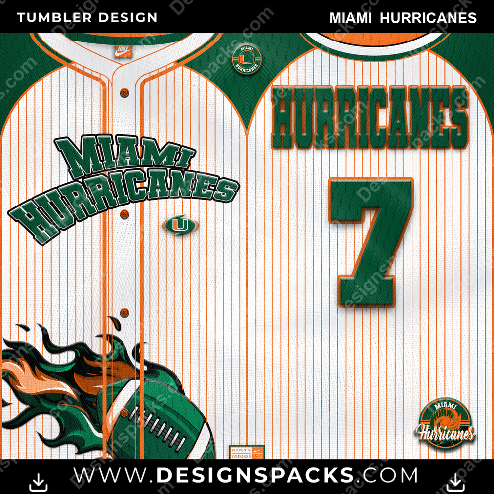 College Sport Team Button-Up Jersey Miami Hurricanes NCAA College Sport Tumbler Digital Wrap Design Download
